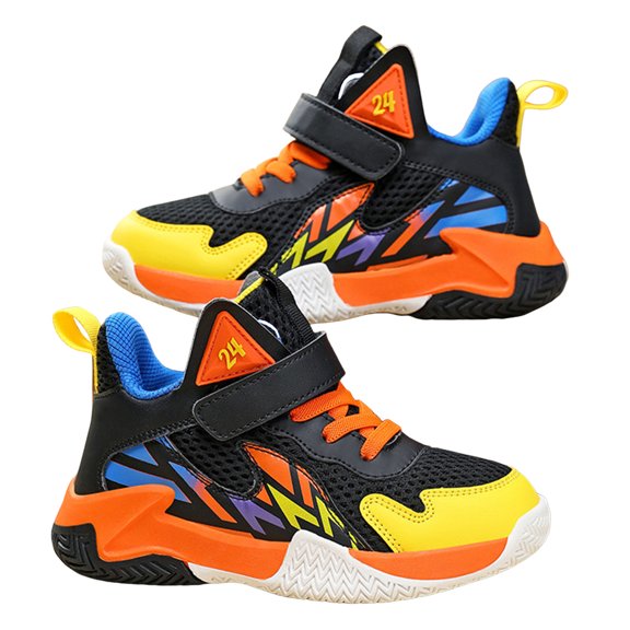 Boys Basketball Shoes Fashion Color Block Nonslip Tennis Athletic Shoes Casual Comfy Arch Support Mesh Sneakers Orange 13 Little Kid