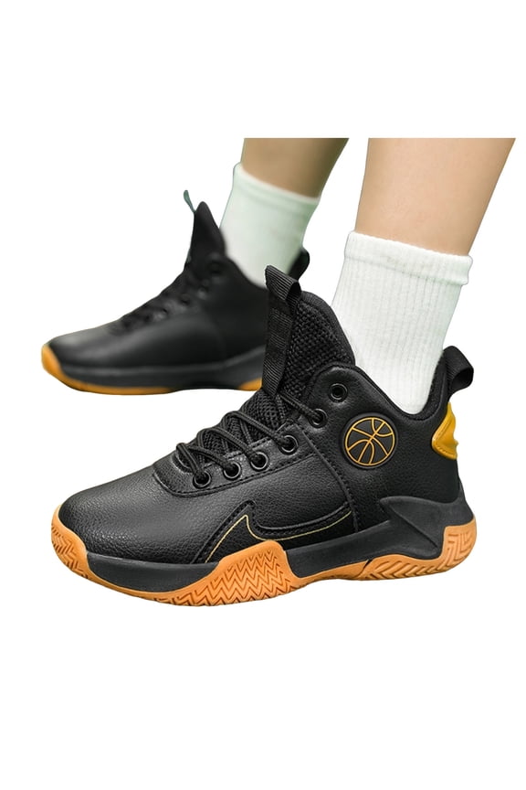 Boys Basketball Shoes Kids Lightweight Tennis Sneakers Casual Nonslip Breathable Lace up Athletic Trainers Trekking Shoes Black 13 Little Kid