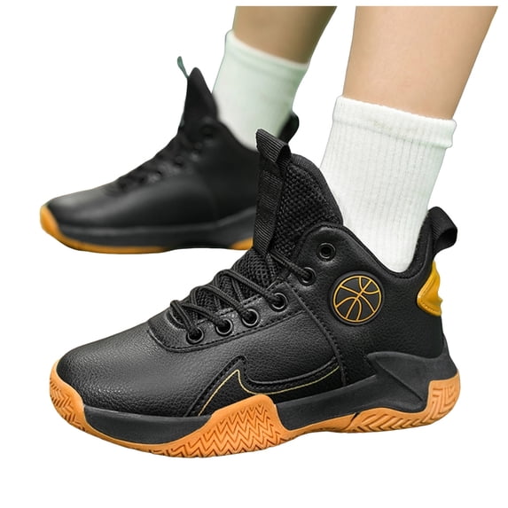 Boys Basketball Shoes Kids Lightweight Tennis Sneakers Casual Nonslip Breathable Lace up Athletic Trainers Trekking Shoes Black 3 Big Kid