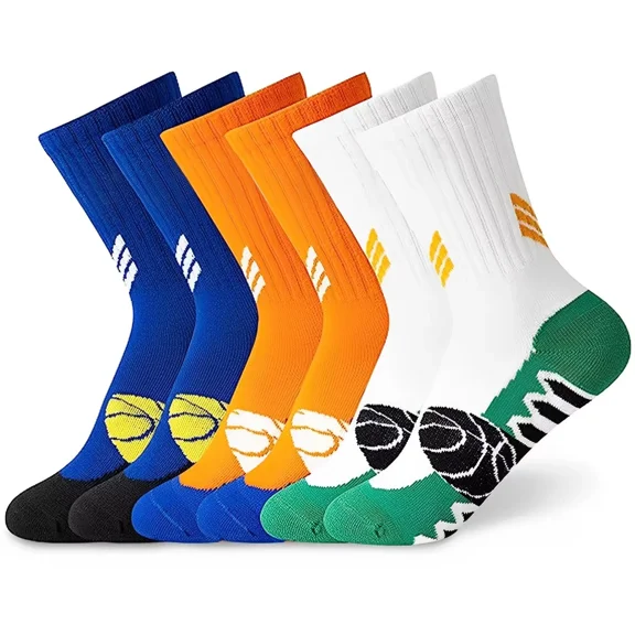 Boys Basketball Socks 3 Pairs Athletic Outdoor Sports Soccer Hiking Training Long Socks,Multicolor
