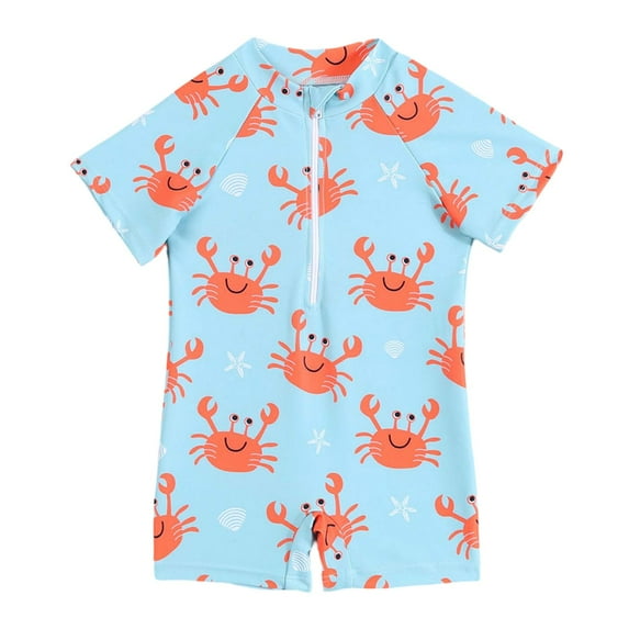 Boys Bathing Suit Boys' Cartoon Prints Zipper Front 1Pc Swimsuit Short Sleeve Swimwear Beach Wear Kids Swimsuits Orange 3 Months-6 Months