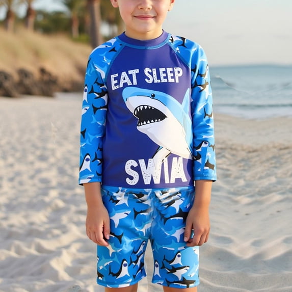 Boys Bathing Suits Toddlers and Baby Boys Rash Guard Swim Set for Boys Long Sleeve Bathing Suits with Swim Trunks Two Piece Swimwear