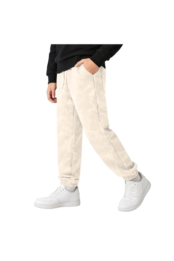 Boys Batik Elastic Waistband Pants Kids Straight Fit Loose Comfy Trouser Wide Leg Baggy Pants with Pockets 5-13 Years