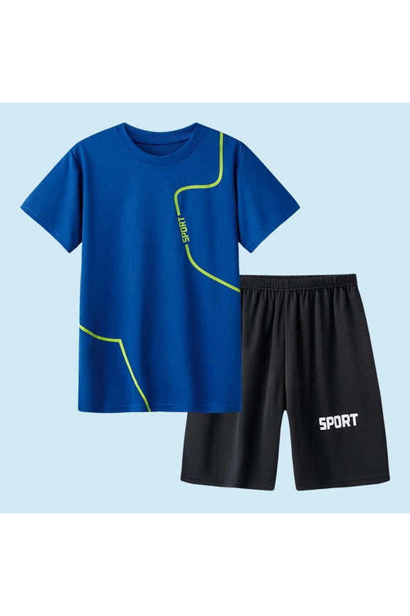 Boys' Clothing Sets Boys Loose Athletic Short-Sleeve Shirt and Active Shorts Set