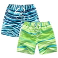 thumbnail image 1 of Boys Beach Shorts，2 pairs Kids Swimming Trunks with Mesh Lining Toddler Board Shorts for 3-14 Years, 1 of 7