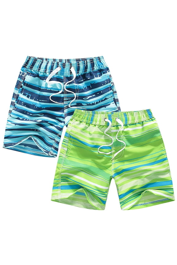 Boys Beach Shorts，2 pairs Kids Swimming Trunks with Mesh Lining Toddler Board Shorts for 3-14 Years
