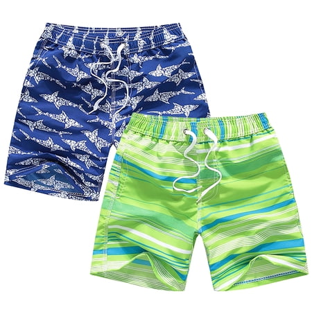 Boys Beach Shorts,2 pairs Kids Swimming Trunks with Mesh Lining Toddler Board Shorts for 3-14 Years