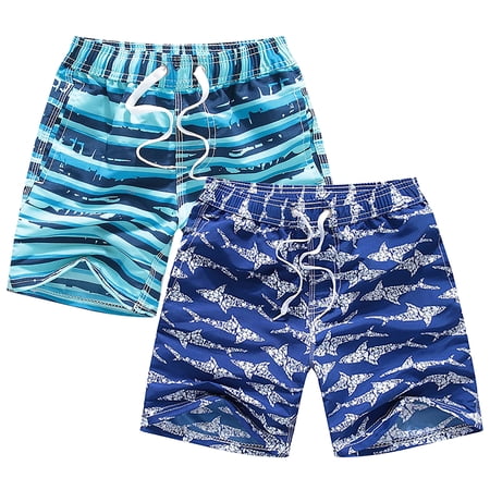 Boys Beach Shorts,2 pairs Kids Swimming Trunks with Mesh Lining Toddler Board Shorts for 3-14 Years