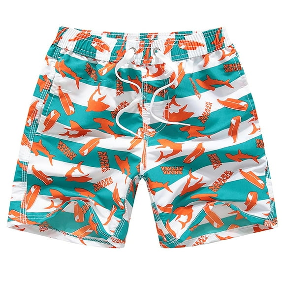 Boys Beach Shorts Kids Swimming Trunks with Mesh Lining Toddler Board Shorts Quick Dry Funny Printed Shorts for 3-14 Years