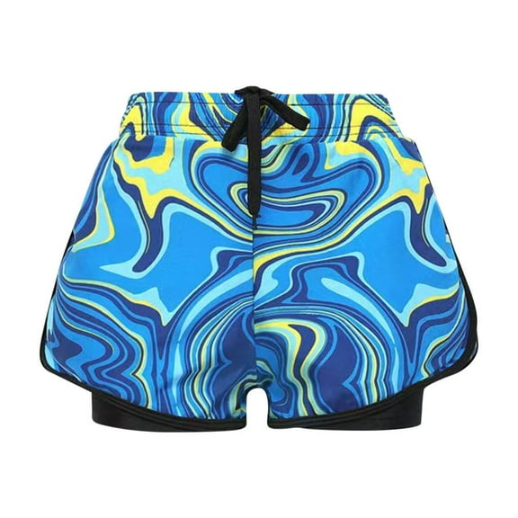 Boys Beach Swim Trunks Boxer Brief Liner Anti-Chafe Lightweight Swimwear Board Shorts Double Layer Quick Dry Swimsuits Blue, 8 Years