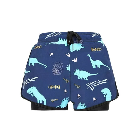 Boys Beach Swim Trunks Boxer Brief Liner Anti-Chafe Lightweight Swimwear Board Shorts Double Layer Quick Dry Swimsuits Dark Blue, 7 Years