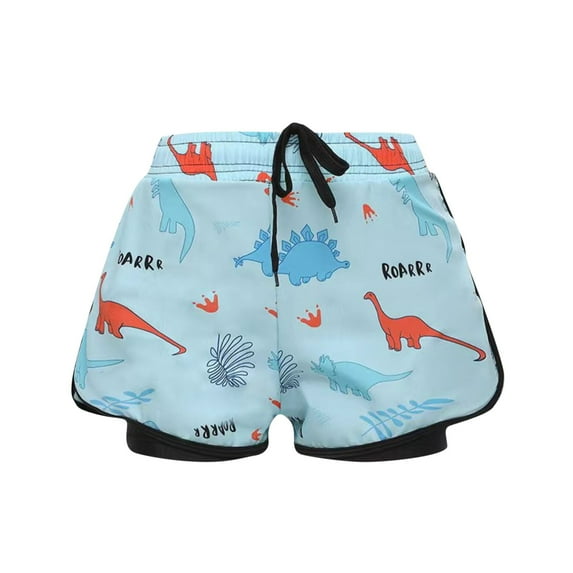 Boys Beach Swim Trunks Boxer Brief Liner Anti-Chafe Lightweight Swimwear Board Shorts Double Layer Quick Dry Swimsuits Light Blue, 6 Years