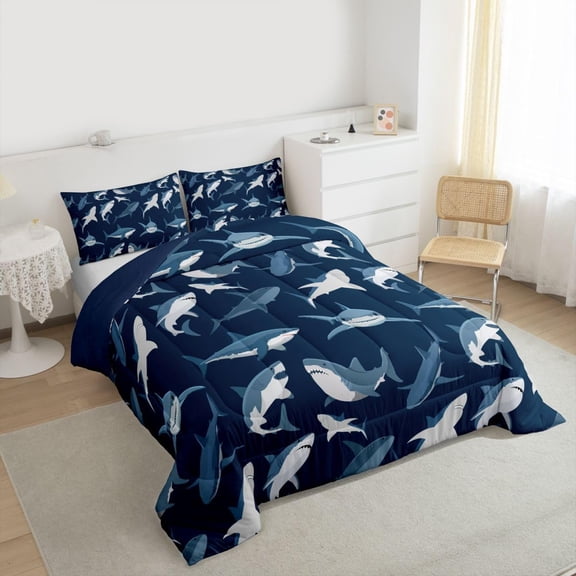 Boys Bedding Set Ocean Sealife Comforter Set for Kids Youth Teens,Under Sea Marine Life Duvet Insert,Underwater World Creature Bed Quilt,Nautical Sea Animal Bedroom Decor Twin Size Navy Blue