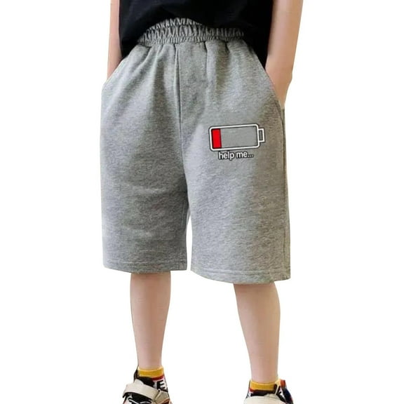 Boys Bermuda Athletic Shorts Trendy Printed Pull-On Cotton Shorts Elastic Summer Casual Running Pants 14T