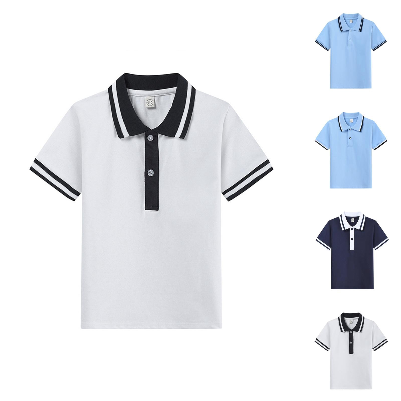 【Boys Big & Middle Kids Collared Short Sleeve Shirts - Solid Single-Row ...