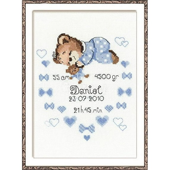Boys Birth Announcement Counted Cross Stitch Kit-7"X9.5" 14 Count