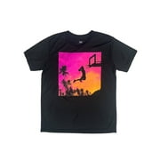 Boys Black Athletic Sunset Slam Dunk Basketball Short Sleeve T-Shirt Medium