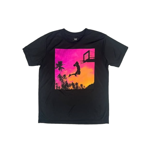 Boys Black Athletic Sunset Slam Dunk Basketball Short Sleeve T-Shirt X-Large