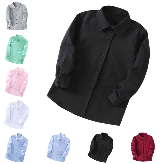 Boys Black Button Up Shirt Classic Dress Shirt Boy Uniform Shirts Top Tee 9-10 Years