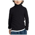 thumbnail image 1 of Boys Black Dress Shirt Yellow Shirt Girls Boys Girls Turtleneck Long Sleeve Soft Cotton T-Shirts Solid Color Warm Tee Tops Black 5-6 Years, 1 of 4