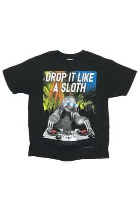 Boys Black Drop It Like A Sloth Tee Short Sleeve DJ T-Shirt Large (14-16)