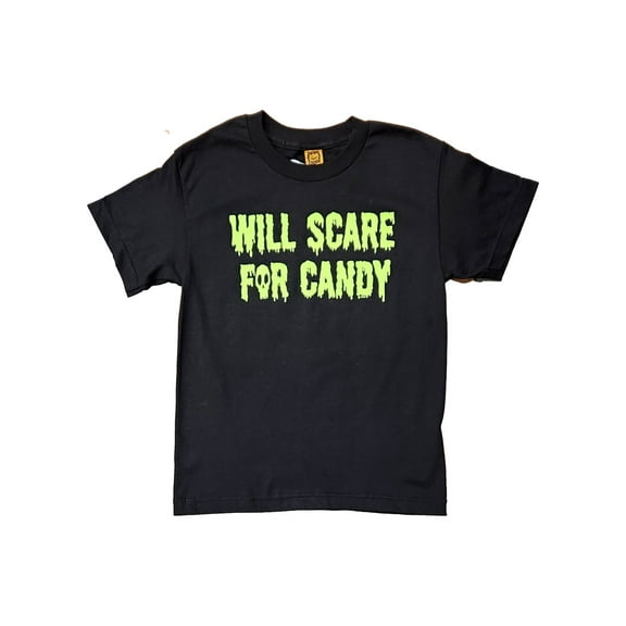 Boys Black & Green Will Scare For Candy Halloween Tee Shirt T-Shirt Medium 8