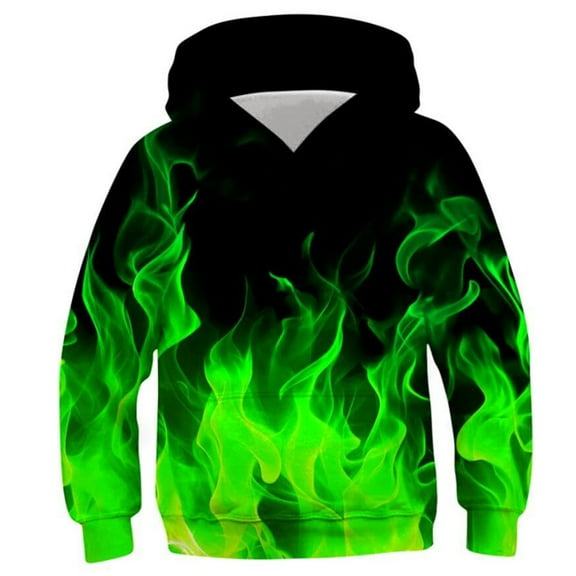 Boys Black Hoodie Casual Crewneck Sweatshirt Printed Long Sleeve Pullover Tops Size 4-14