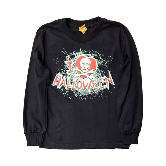 Boys Black & Orange I Love Halloween Skull Crossbone Tee Shirt T-Shirt S