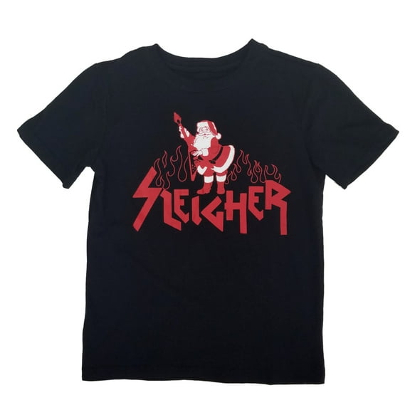 Boys Black Santa Claus Sleigher Heavy Metal Holiday Graphic Tee T-Shirt Small