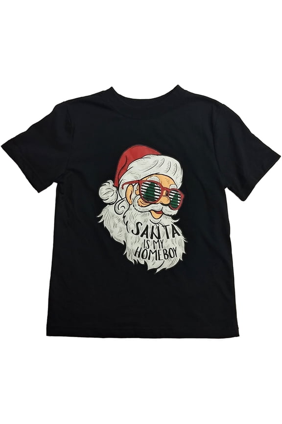 Boys Black Santa Is My Home Boy T-Shirt Santa Shutter Shades Christmas Shirt XXS