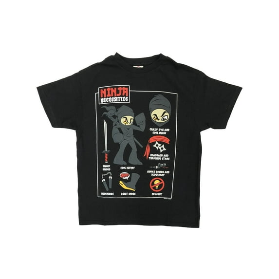 Boys Black Short Sleeve Ninja Necessities T-Shirt Tee Shirt Medium (10-12)