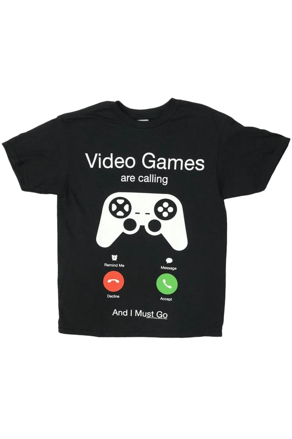Boys Black Short Sleeve Video Games Are Calling T-Shirt Controller Tee L (14-16)