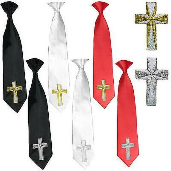 Boys Black White Red Necktie Christening Baptism Gold Silver Embroidered Cross