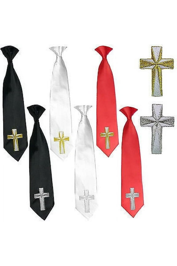 Boys Black White Red Necktie Christening Baptism Gold Silver Embroidered Cross
