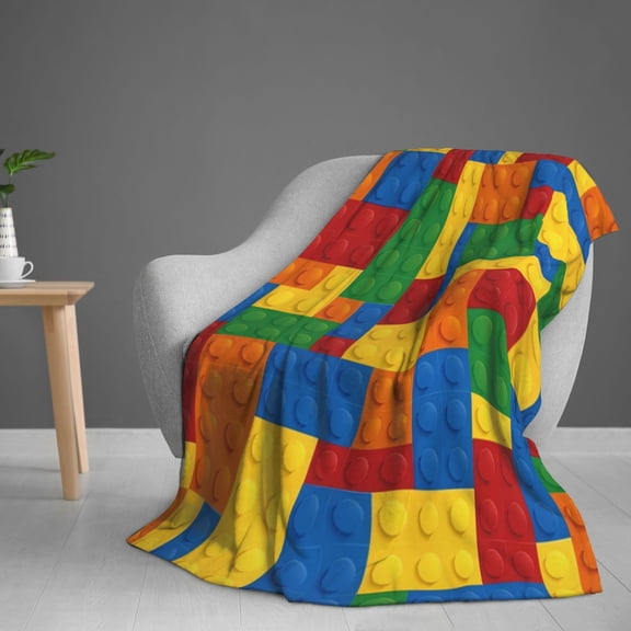 Boys Blanket, Compatible with Lego, Super Soft and Warm Bedding, Room Decoration, Sofa Blanket, Creative Colorful Building Block Blanket Suitable for Room Sofa Living Room
