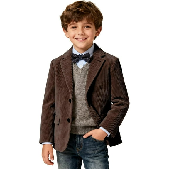 Boys Blazer for Kids Corduroy Formal Jacket Spring Autumn Casual Corduroy Suit Jacket Sport Coat Three Button Outerwear Jackets 11-12 Years
