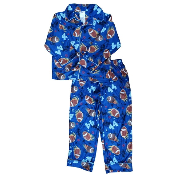 Boys Blue #44 Football Star Print Sport 2 Pc Flannel Sleepwear Pajama PJ Set 4