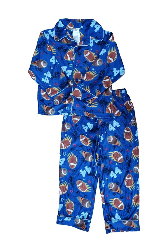 Boys Blue #44 Football Star Print Sport 2 Pc Flannel Sleepwear Pajama PJ Set 4