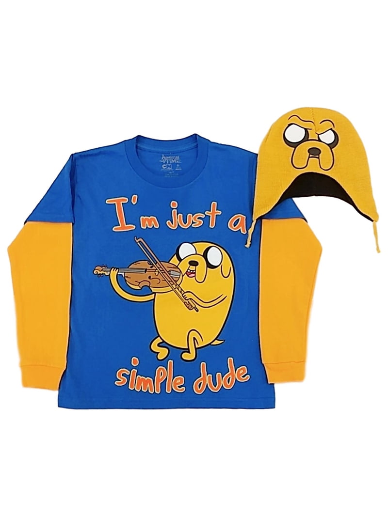 Boys Blue Adventure Time Jake Long Sleeve Shirt & Yellow Beanie