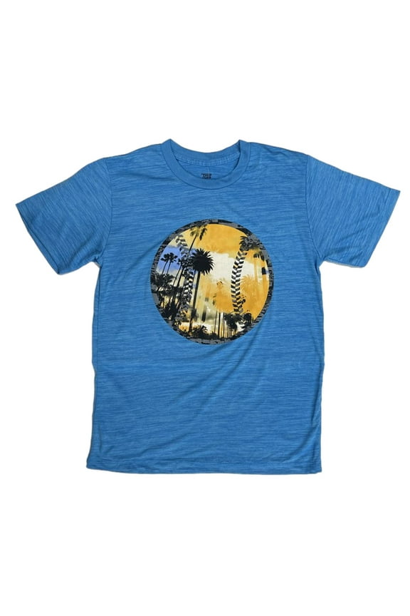 Boys Blue Athletic Sunset Beach Baseball Short Sleeve T-Shirt Shirt Medium