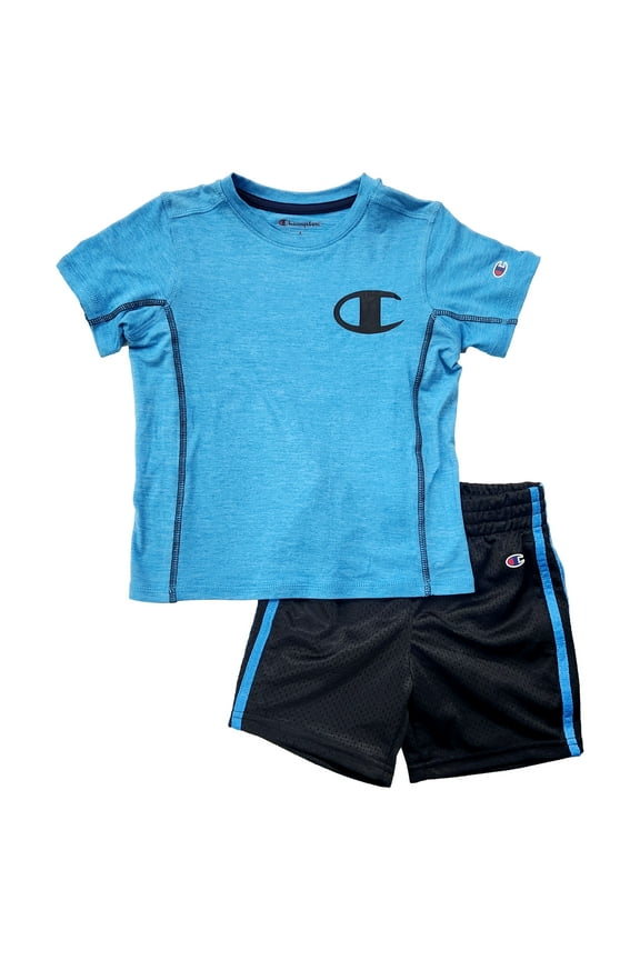 Boys Blue & Black Champion T-Shirt & Athletic Shorts Outfit Set Size 6