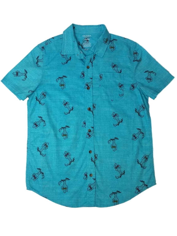 Boys Blue Button Front Skateboard Cactus Shirt Southwest Small Husky (8)
