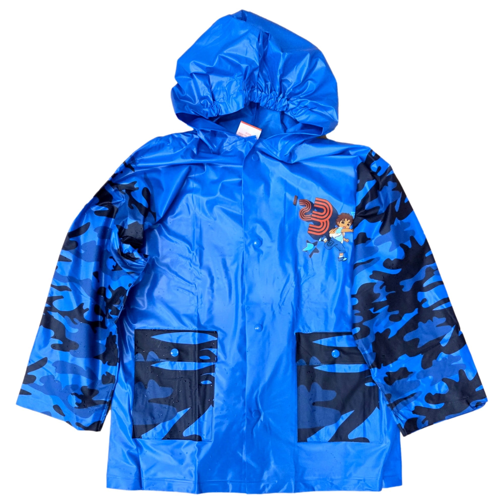 Boys Blue Camo Go Diego Go Rain Jacket Snap Front Coat Medium