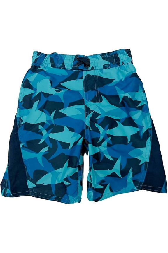 Boys Blue Camo Shark Print Swim Trunk Board Shorts XX-Small (4-5)