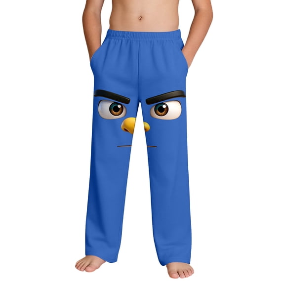 Boys Blue Cartoon Face Lounge Pants with Pockets Soft Elastic Waist Sweatpants for Kids Comfortable Casual Loungewear,Size 9 T