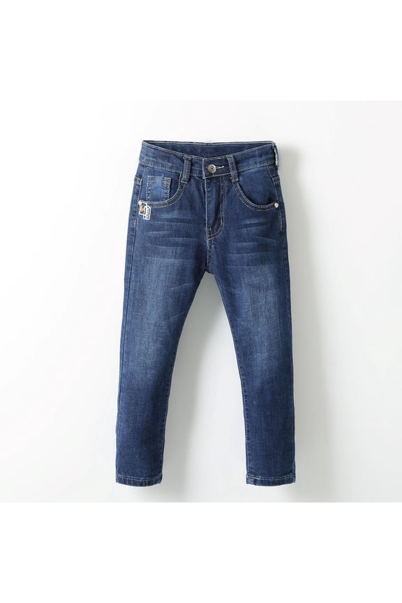 Boys' Blue Denim Jeans Elastic Waist Cotton Pants Spring And Autumn Children's Basic Casual Solid Full Length Pants Jeans for Kids