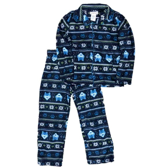 Boys Blue Fleece Snowflake Wolf Pajamas Nordic Sleep Set X-Small (4-5)