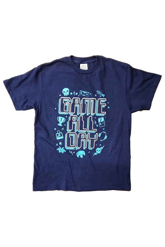 Boys Blue Game All Day Video Game Controller Short Sleeve T-Shirt Tee Shirt S
