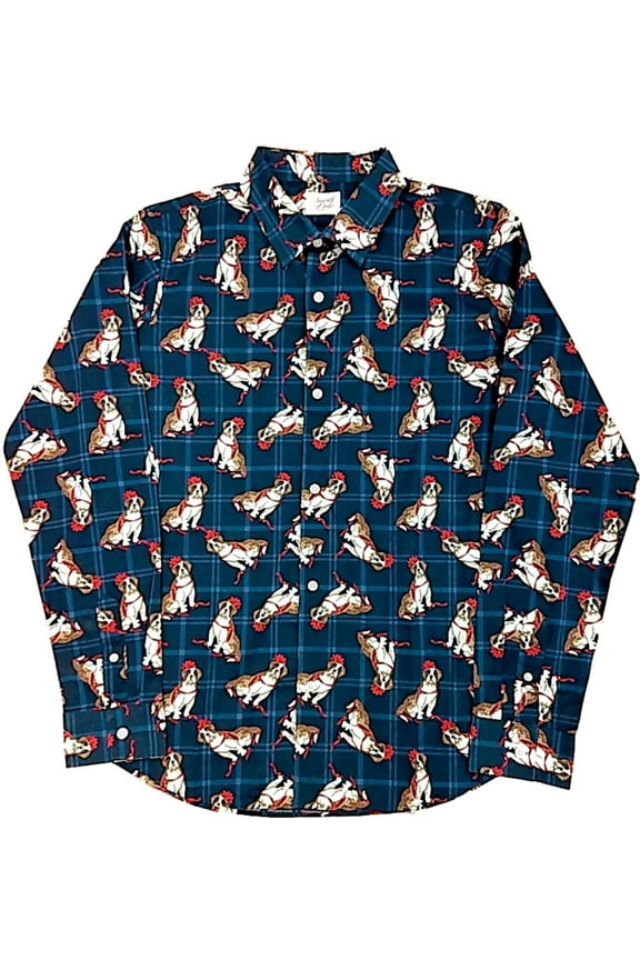 Boys Blue Long Sleeve Button Front St. Bernard Holiday Dog Shirt Top L Husky