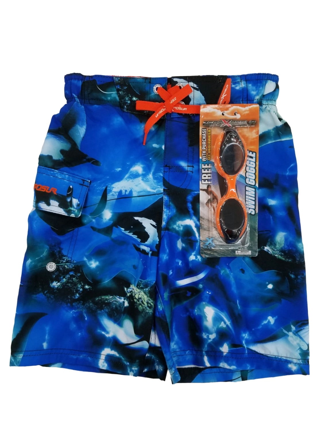 Boys Blue Manta Ray Graphics Cargo Surf Shorts Swim Trunks Board Shorts  M5/6 - Walmart.com
